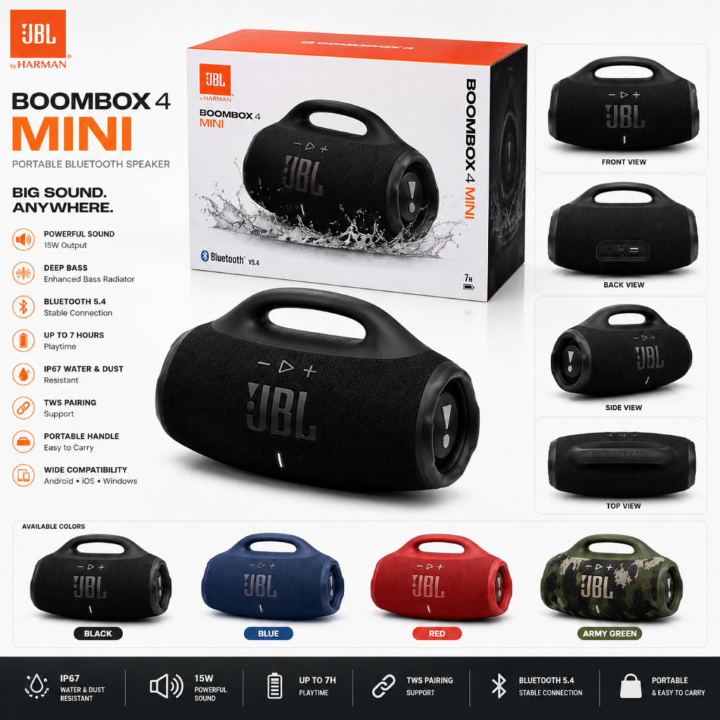 BoomBox 4 Mini Bluetooth Speaker – Portable Wireless Speaker with Powerful Bass – Price, Features & Details in Bangladesh