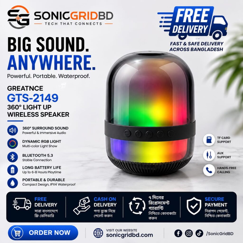 Greatnice GTS-2149 360° Light Up Wireless Speaker – Price, Features & Details in Bangladesh